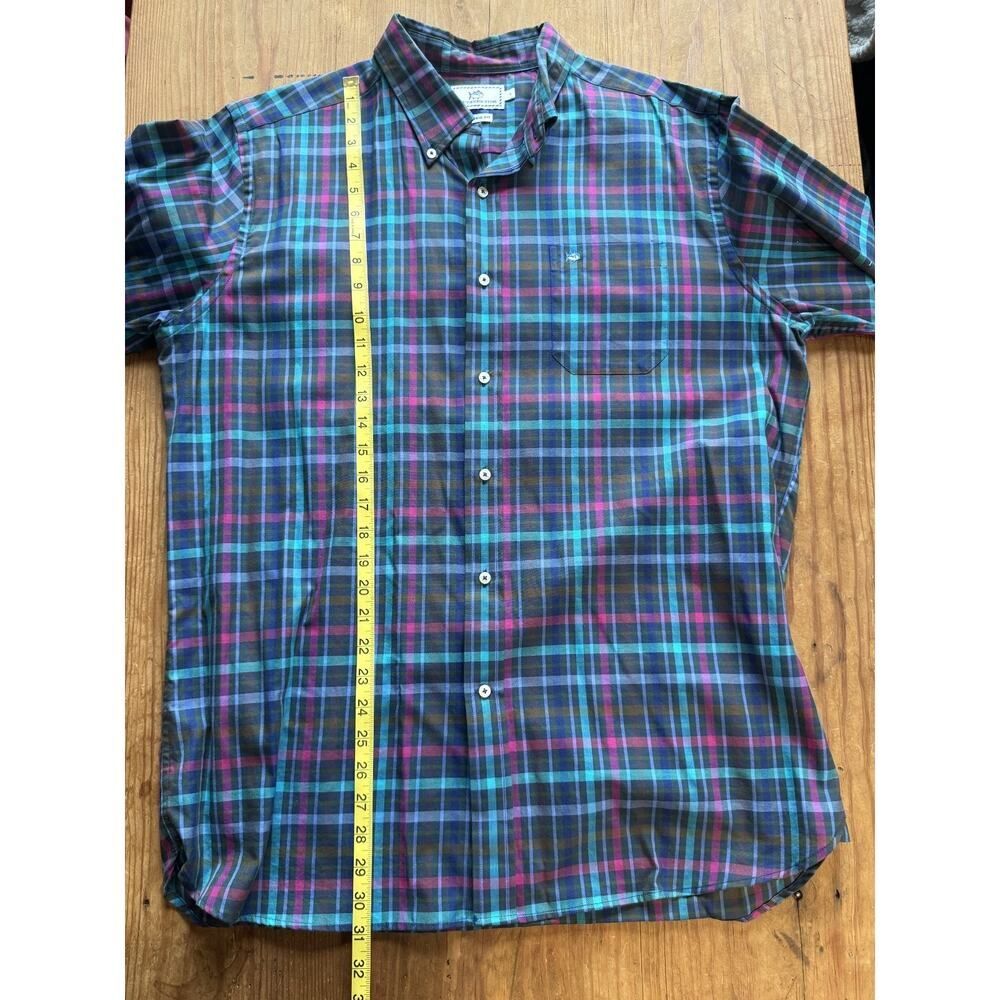 Southern Tide Button Down Shirt Classic Fit Plaid Blue Purple Green LG Cotton - Picture 5 of 9